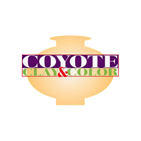 Coyote Clay & Color logo featuring a pottery vase, representing a pottery clay distributor and ceramic supplies.