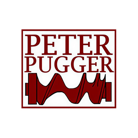Peter Pugger logo showcasing clay mixing equipment for pottery and ceramic applications.