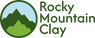 Rocky Mountain Clay logo featuring mountains and a blue sky, representing quality pottery and clay products.