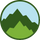 Circular logo featuring stylized green mountains against a blue sky backdrop.