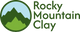 Rocky Mountain Clay logo featuring mountains and a blue sky, representing quality pottery and clay products.